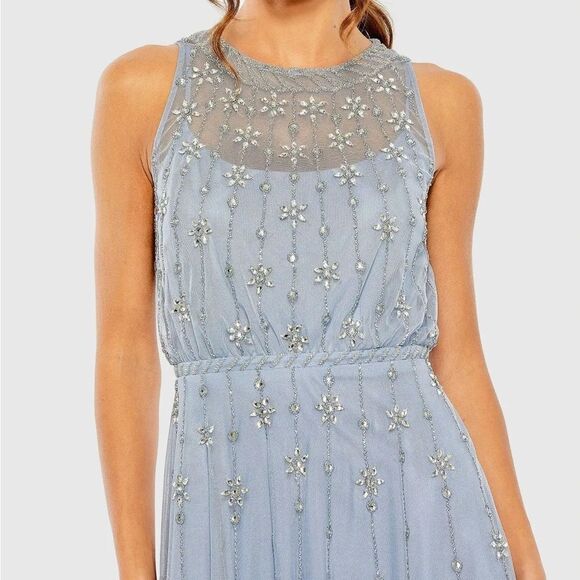 MAC DUGGAL 9222 Blue High Neck Sleeveless Embellished A Line Cocktail Dress - Picture 3 of 13